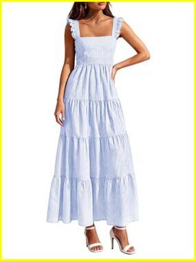 Women's Sleeveless Striped Maxi Sundress Fit Flare with Pockets